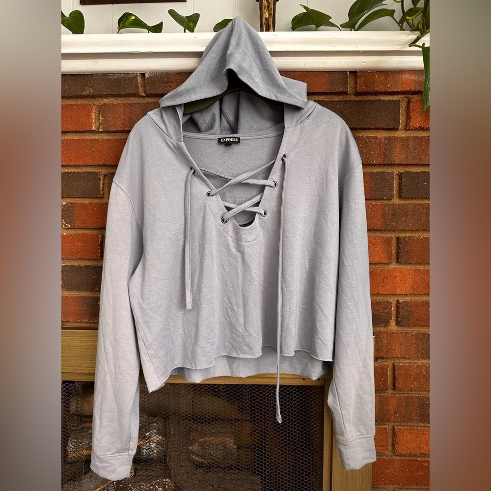 #2) Express  New  Gray hoodie crop top.